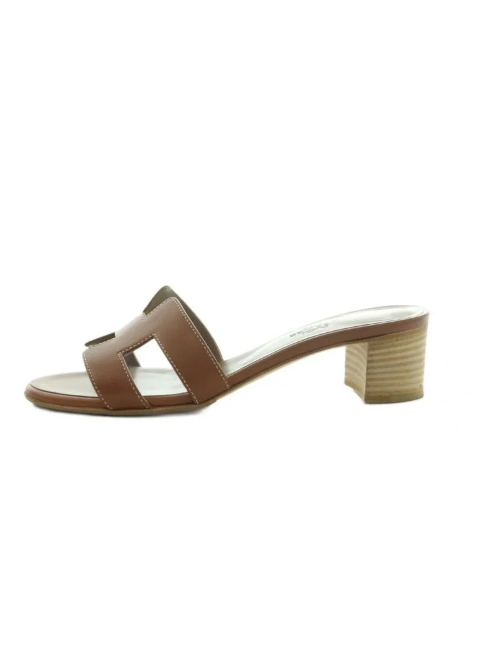 ★SOLD★ Hermes Oasis Sandals Logo Chunky Heels 37 Brown - Picture 2 of 9